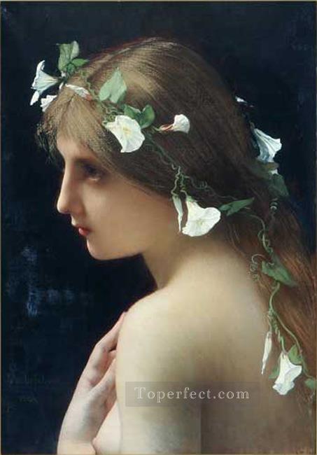 Nymph with morning glory flowers female body nude Jules Joseph Lefebvre Oil Paintings